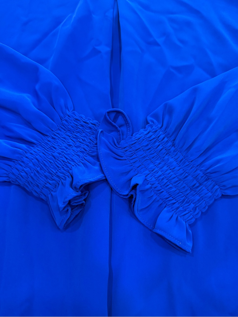 FUNLINGO Royal Blue V-Neck Blouse XL Smocked Ruffle Sleeve - Picture 3 of 7